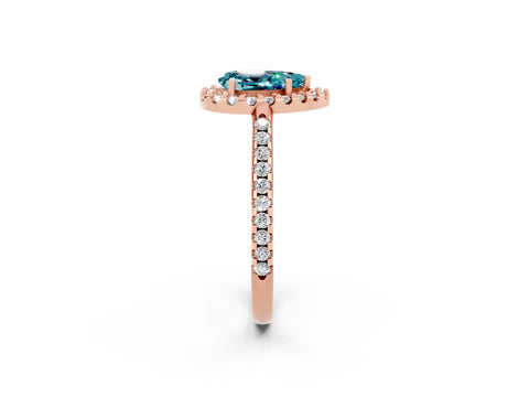 Rose gold Pear Cut Blue Topaz Pavé Halo Ring with Four-Prong Setting_14
