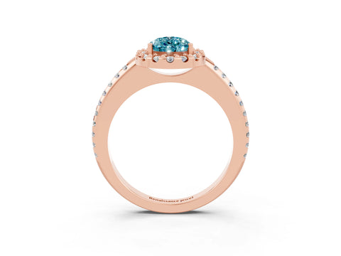 Rose gold Pear Cut Blue Topaz Pavé Halo Ring with Four-Prong Setting_15