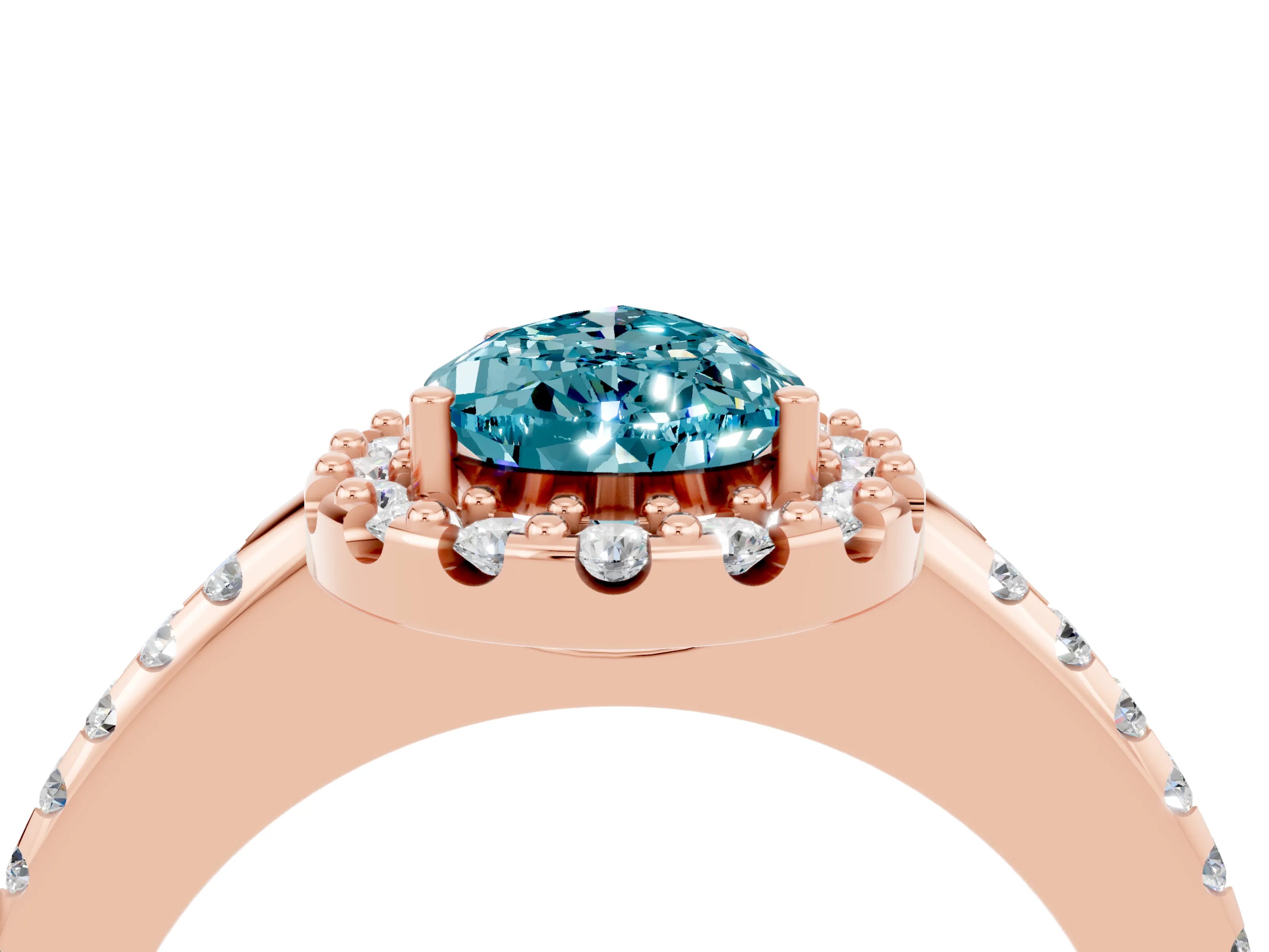 Rose gold Pear Cut Blue Topaz Pavé Halo Ring with Four-Prong Setting_16