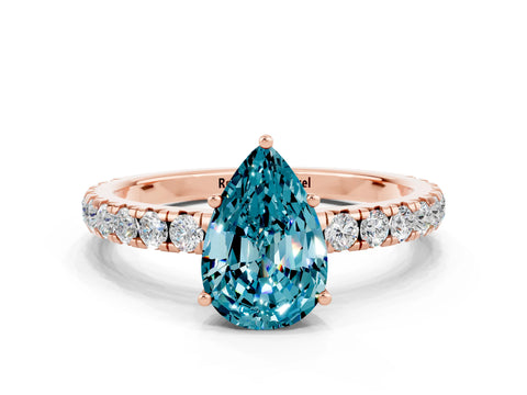 Rose gold Pear Cut Blue Topaz Pavé Solitaire Engagement Ring with Four-Prong Setting_12