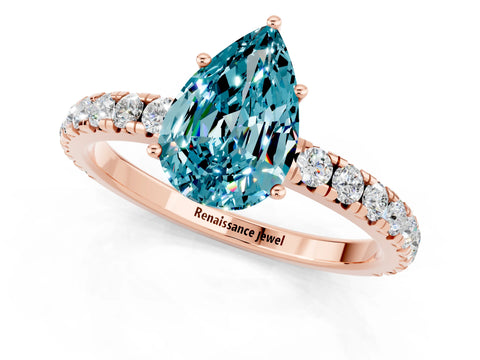 Rose gold Pear Cut Blue Topaz Pavé Solitaire Engagement Ring with Four-Prong Setting_13