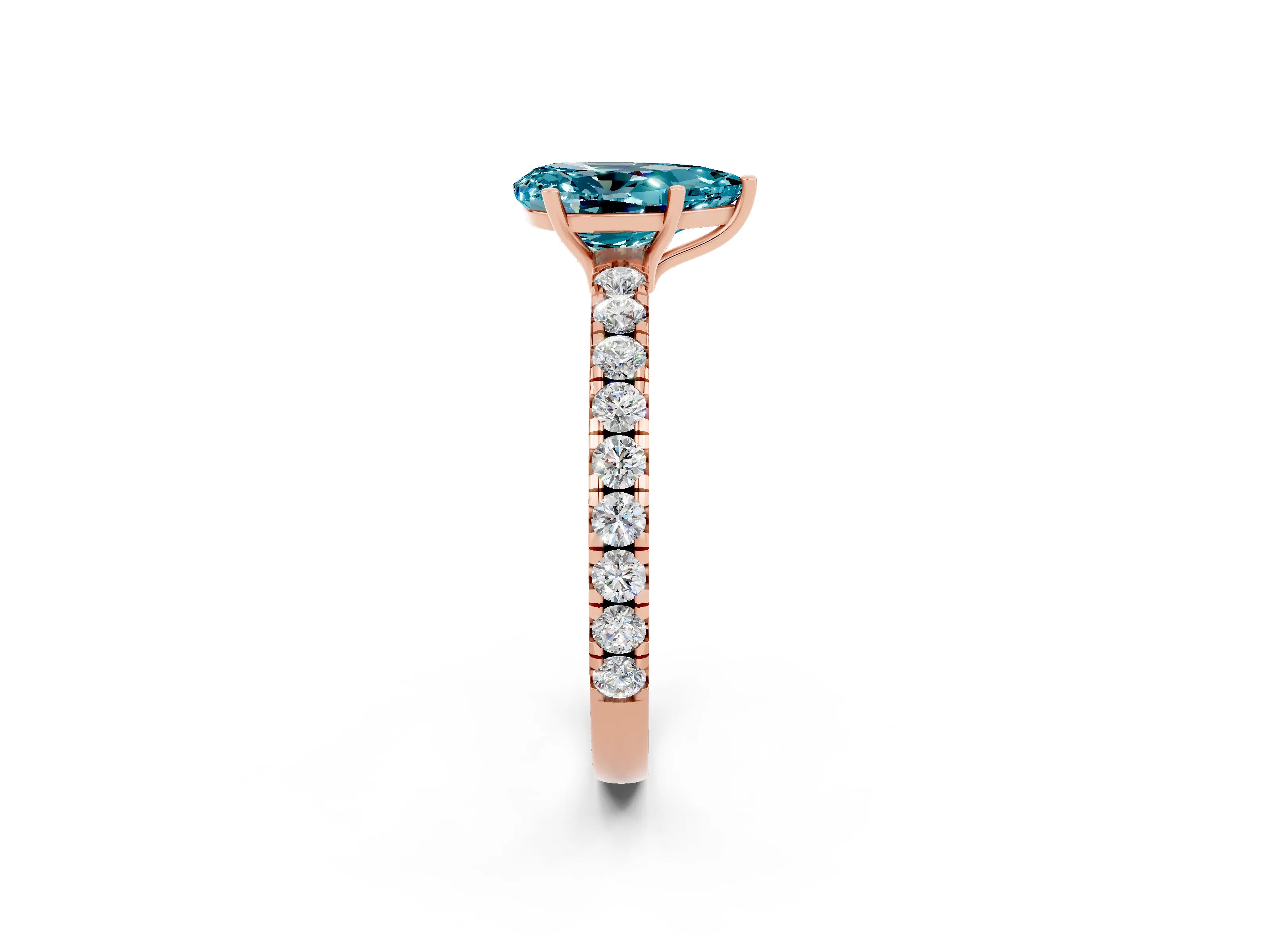 Rose gold Pear Cut Blue Topaz Pavé Solitaire Engagement Ring with Four-Prong Setting_14
