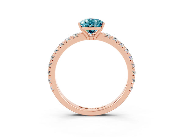 Rose gold Pear Cut Blue Topaz Pavé Solitaire Engagement Ring with Four-Prong Setting