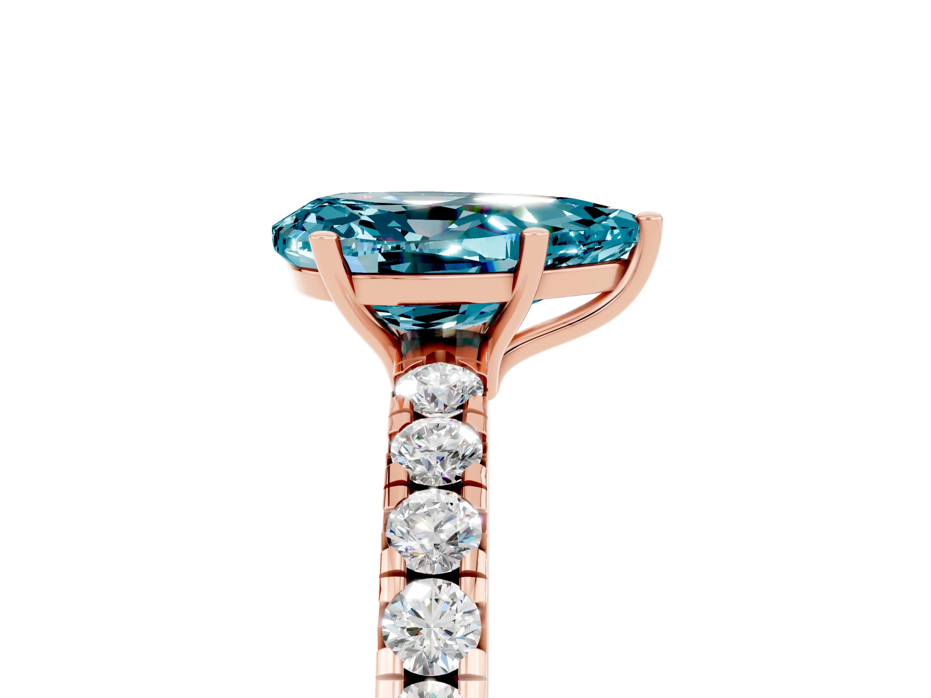 Rose gold Pear Cut Blue Topaz Pavé Solitaire Engagement Ring with Four-Prong Setting_17