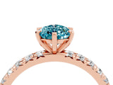 Rose gold Pear Cut Blue Topaz Pavé Solitaire Ring with Round Band and Prong Setting_28