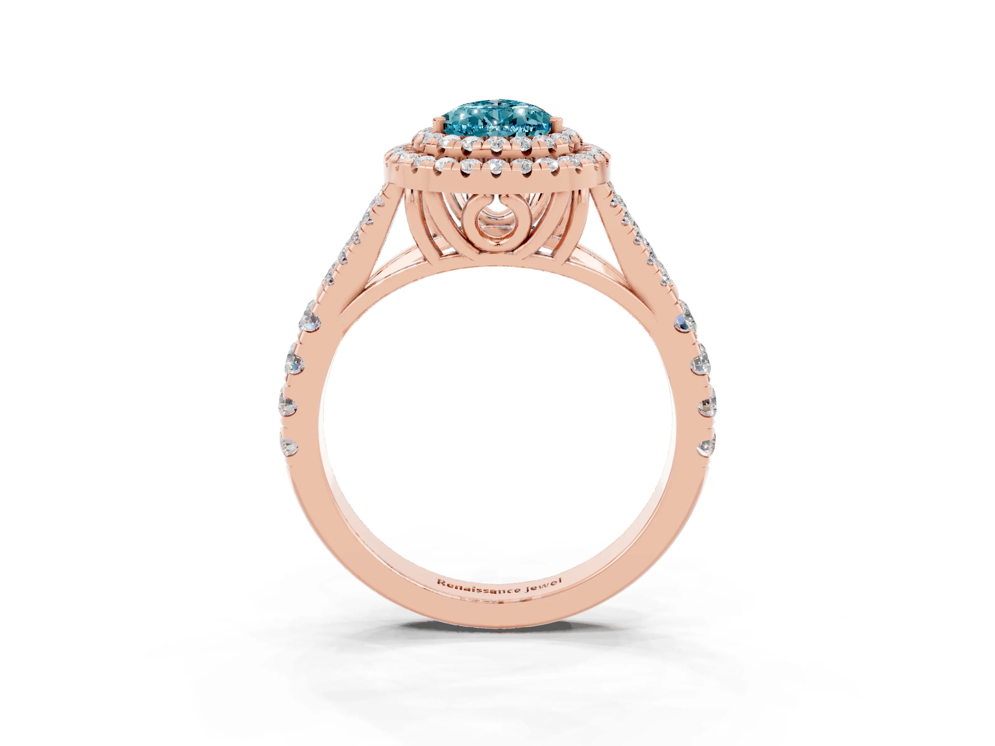 Rose gold Pear Cut Blue Topaz Pavé Split Shank Double Halo Engagement Ring_3