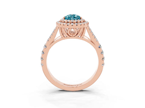 Rose gold Pear Cut Blue Topaz Pavé Split Shank Double Halo Engagement Ring_3