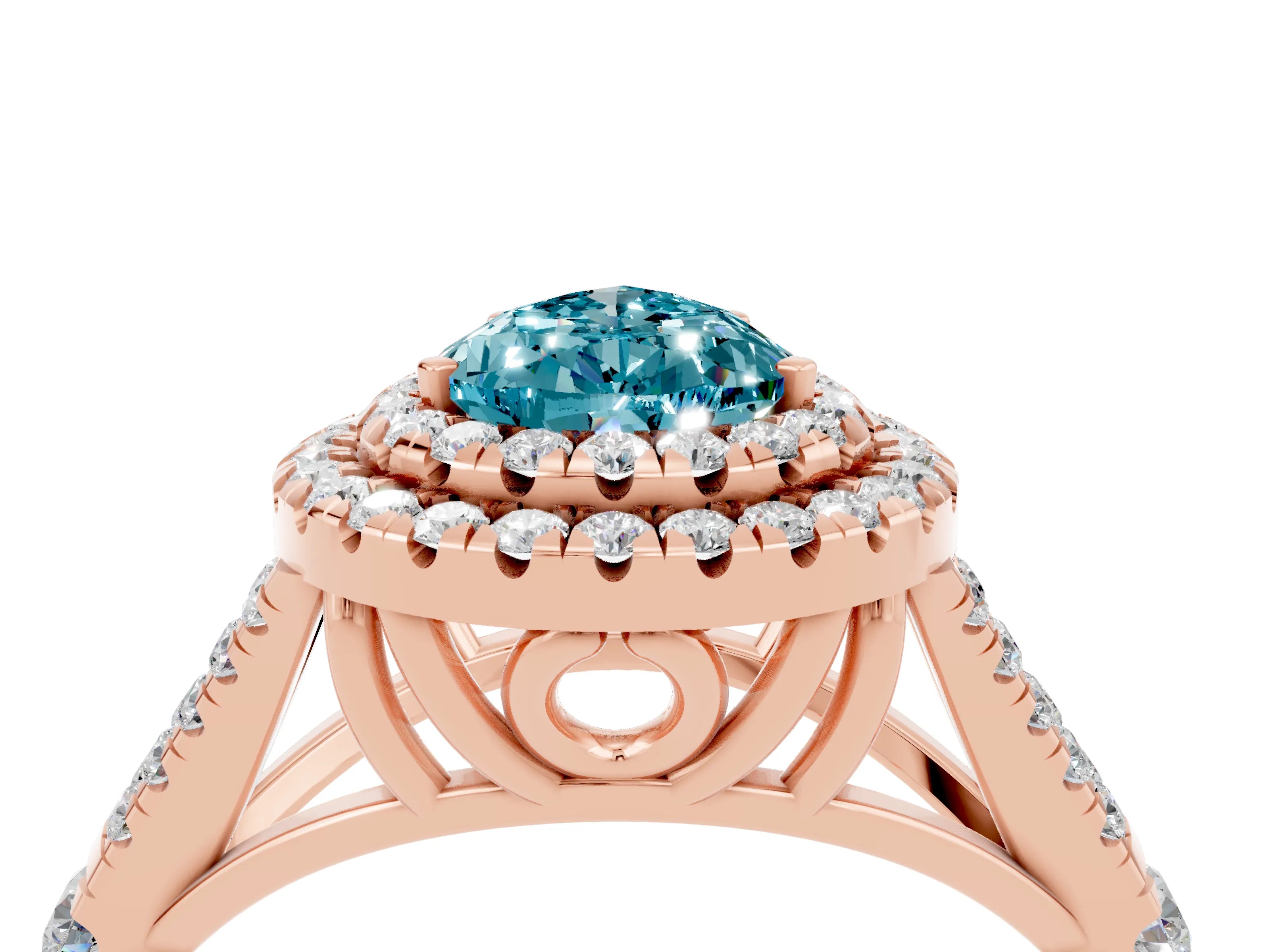Rose gold Pear Cut Blue Topaz Pavé Split Shank Double Halo Engagement Ring_4