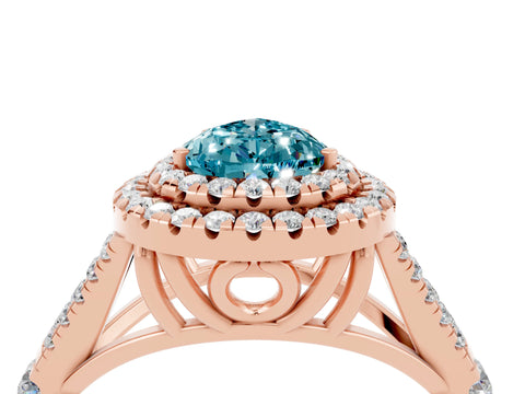 Rose gold Pear Cut Blue Topaz Pavé Split Shank Double Halo Engagement Ring_4