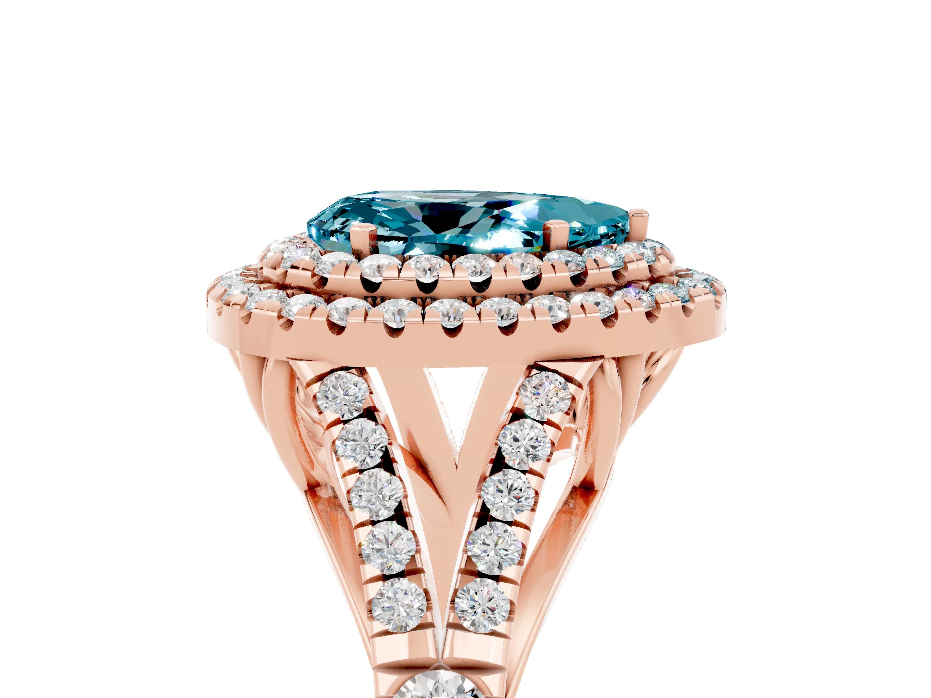 Rose gold Pear Cut Blue Topaz Pavé Split Shank Double Halo Engagement Ring_5