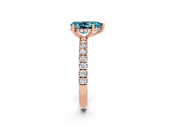Rose gold Pear Cut Blue Topaz Pave Band Solitaire Ring with Round  and Prong Setting