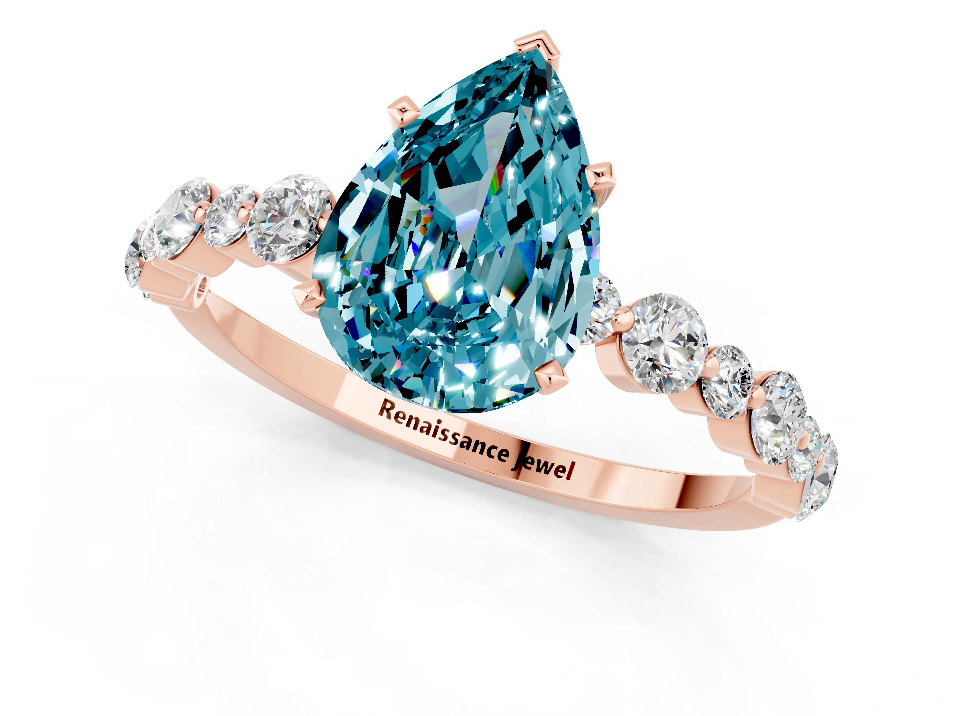 Rose gold Pear Cut Blue Topaz Prong Set Engagement Ring with Pavé Band_1