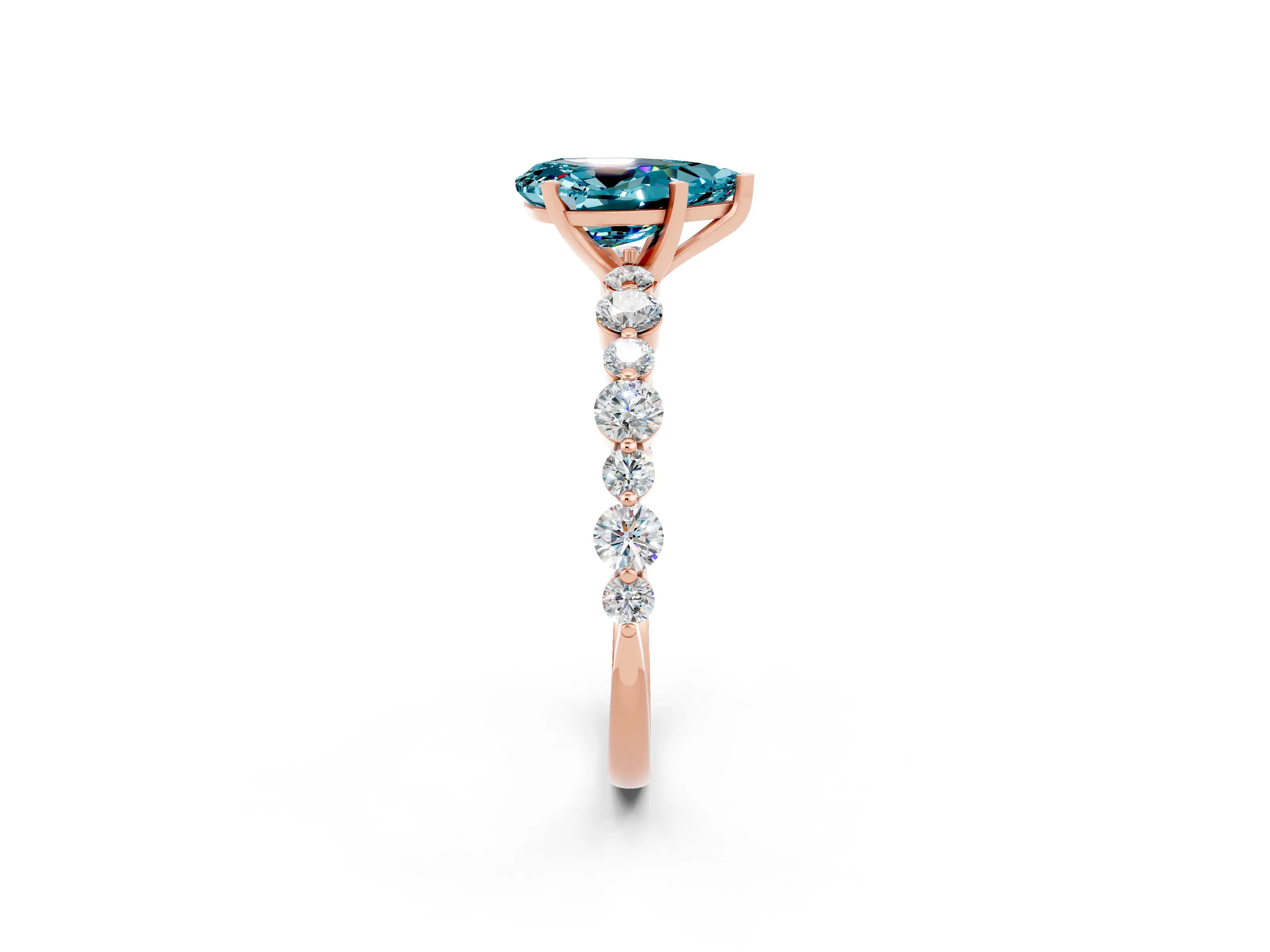 Rose gold Pear Cut Blue Topaz Prong Set Engagement Ring with Pavé Band_2