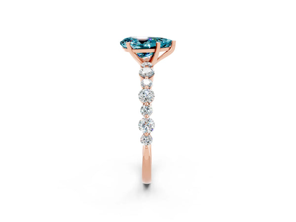 Rose gold Pear Cut Blue Topaz Prong Set Engagement Ring with Pavé Band