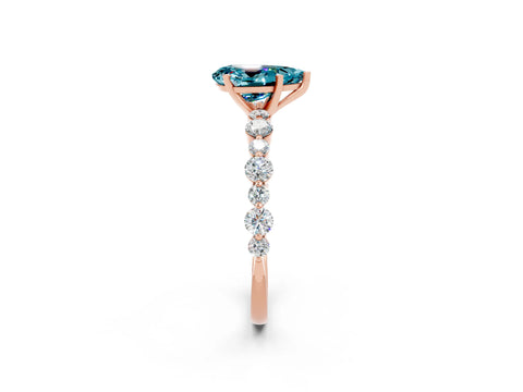 Rose gold Pear Cut Blue Topaz Prong Set Engagement Ring with Pavé Band_2