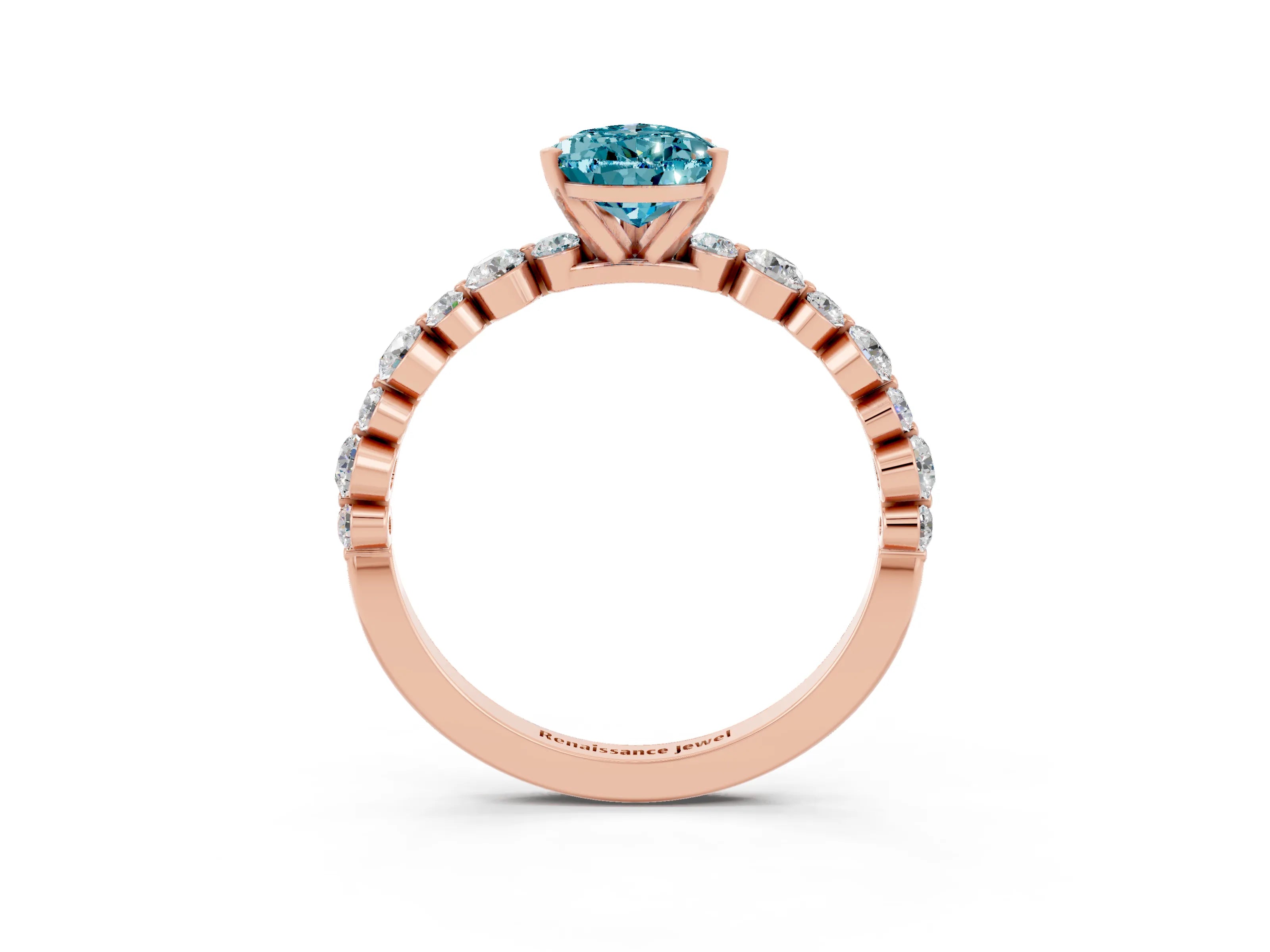 Rose gold Pear Cut Blue Topaz Prong Set Engagement Ring with Pavé Band_3