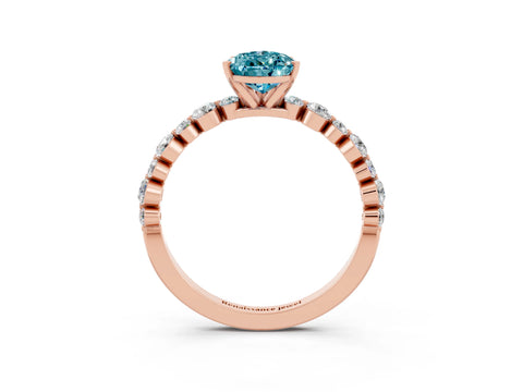 Rose gold Pear Cut Blue Topaz Prong Set Engagement Ring with Pavé Band_3