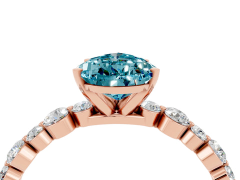 Rose gold Pear Cut Blue Topaz Prong Set Engagement Ring with Pavé Band_4