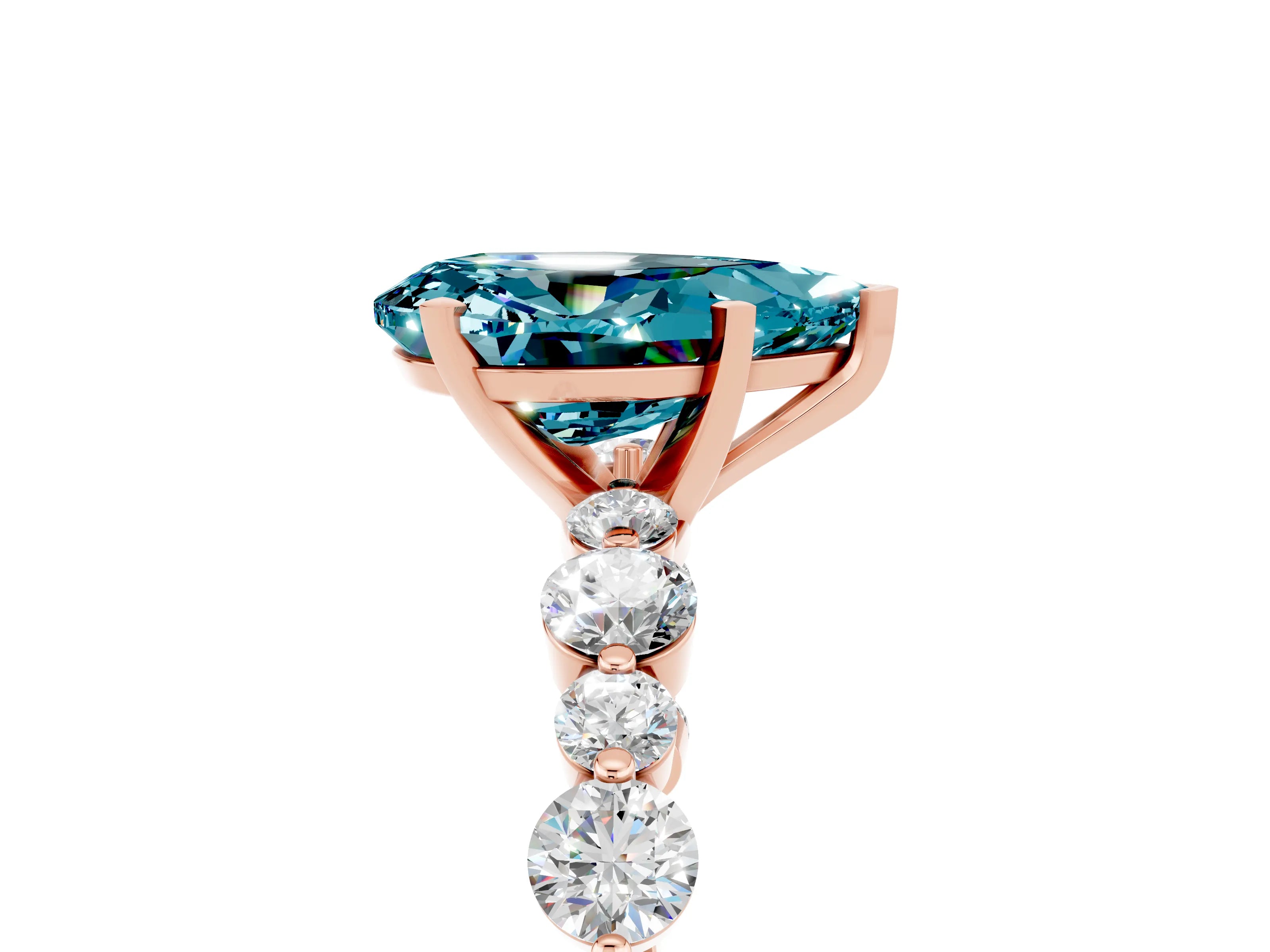 Rose gold Pear Cut Blue Topaz Prong Set Engagement Ring with Pavé Band_5