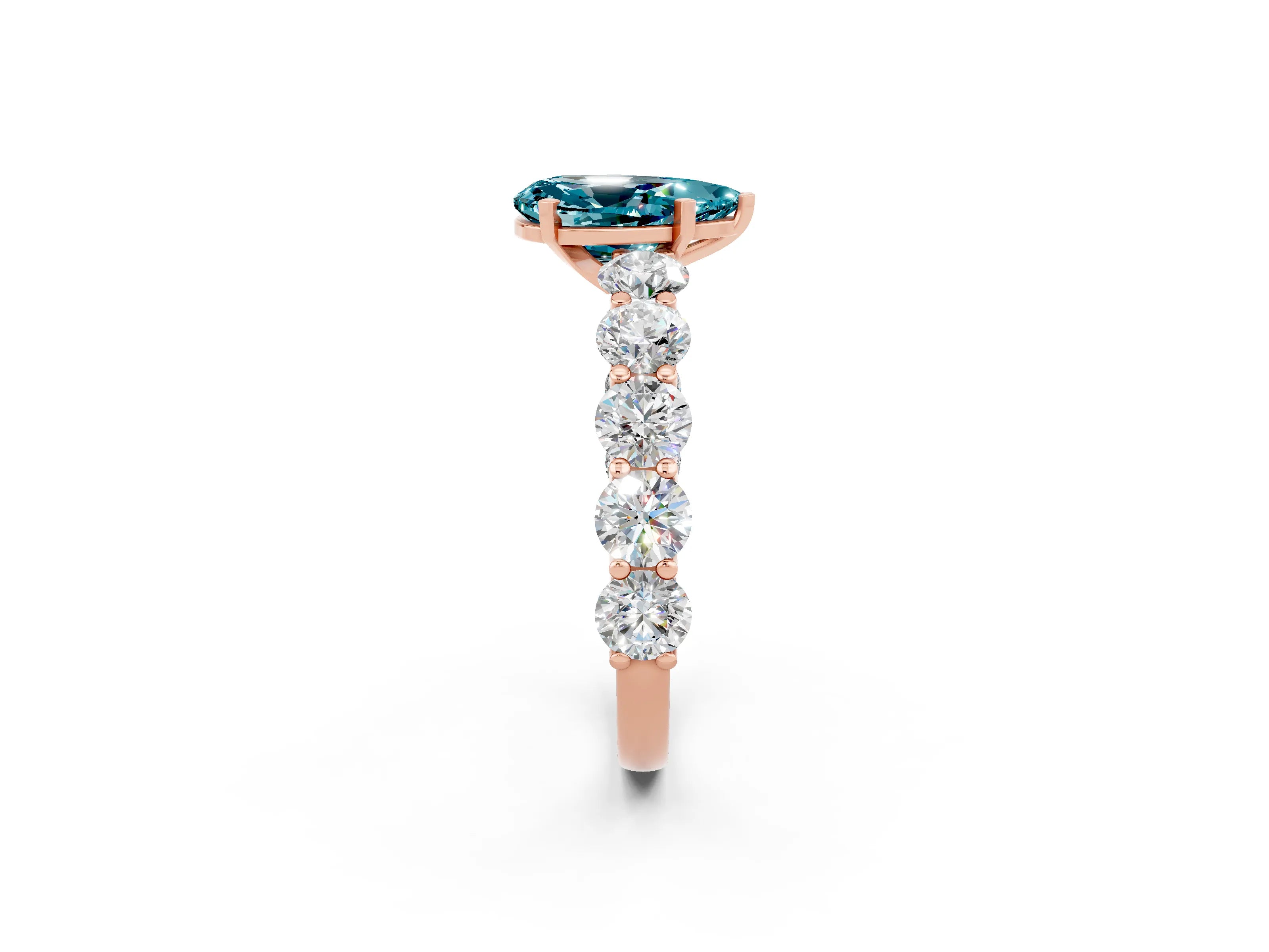 Rose gold Pear Cut Blue Topaz Prong Setting with Side Stones on a Pave Band_2