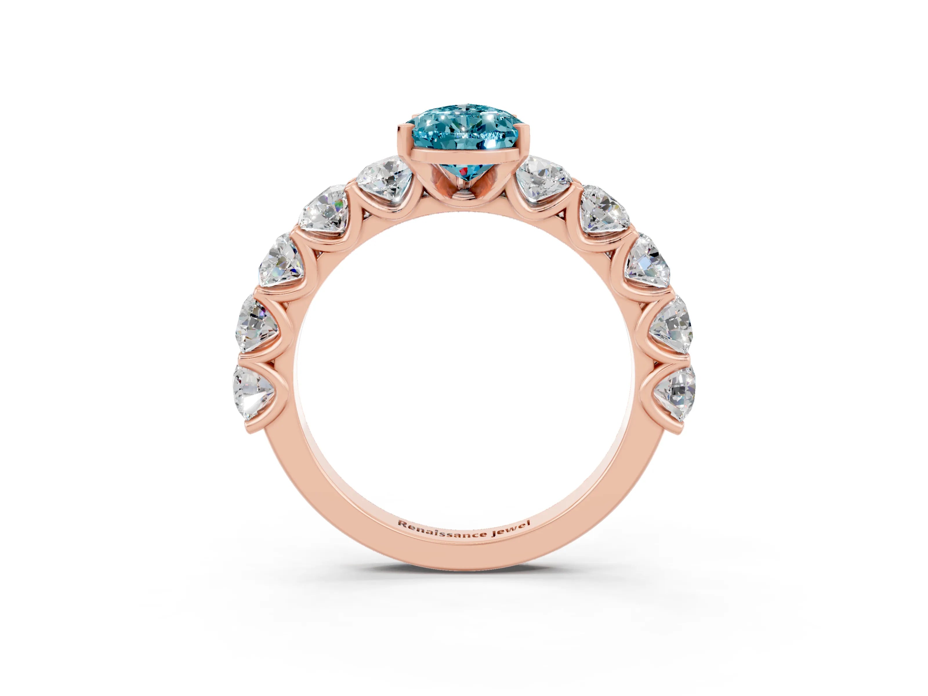 Rose gold Pear Cut Blue Topaz Prong Setting with Side Stones on a Pave Band_3