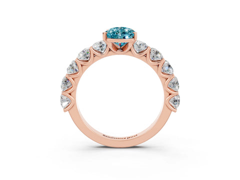 Rose gold Pear Cut Blue Topaz Prong Setting with Side Stones on a Pave Band_3