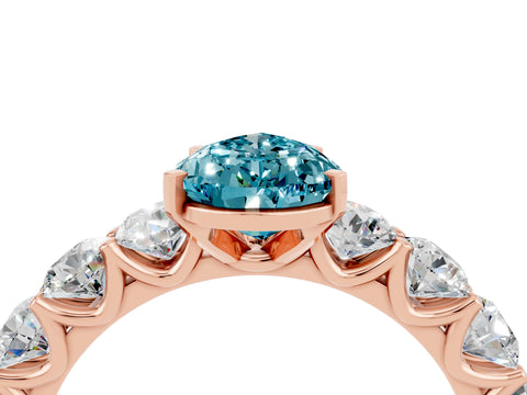 Rose gold Pear Cut Blue Topaz Prong Setting with Side Stones on a Pave Band_4