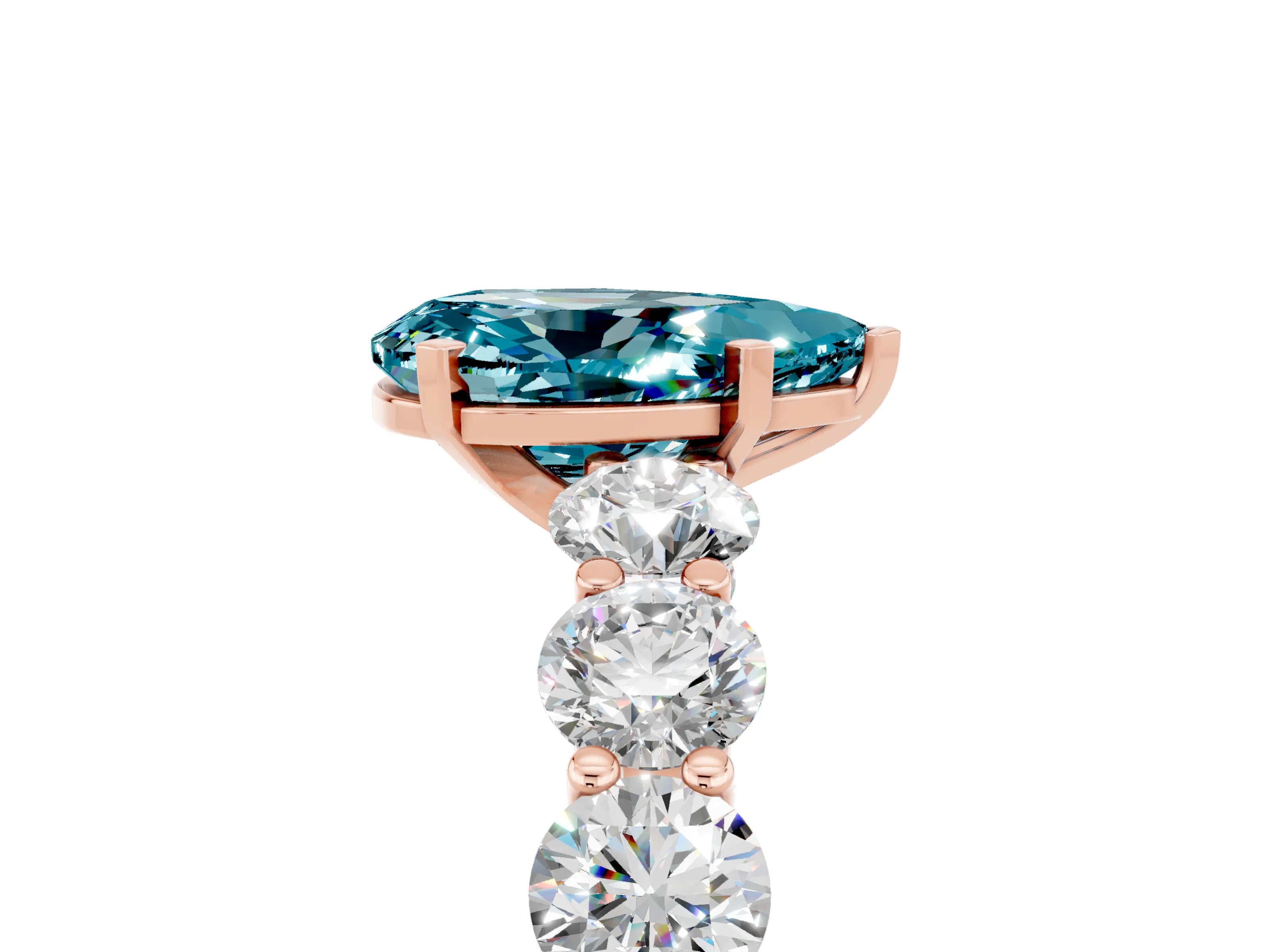 Rose gold Pear Cut Blue Topaz Prong Setting with Side Stones on a Pave Band_5