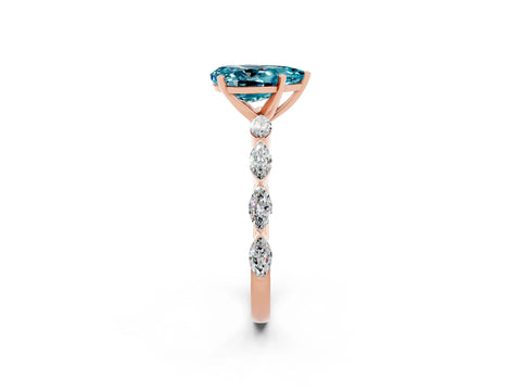 Rose gold Pear Cut Blue Topaz Ring with Marquise Side Stones and Prong Setting_2