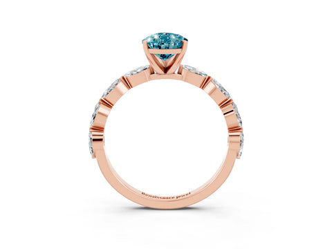 Rose gold Pear Cut Blue Topaz Ring with Marquise Side Stones and Prong Setting_3