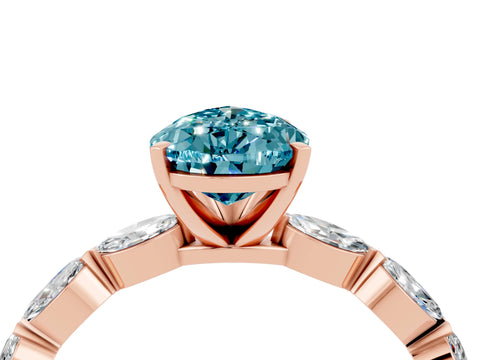 Rose gold Pear Cut Blue Topaz Ring with Marquise Side Stones and Prong Setting_4