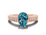 Rose gold Pear Cut Blue Topaz Ring with Milgrain Pavé Band and Four-Prong Setting_12