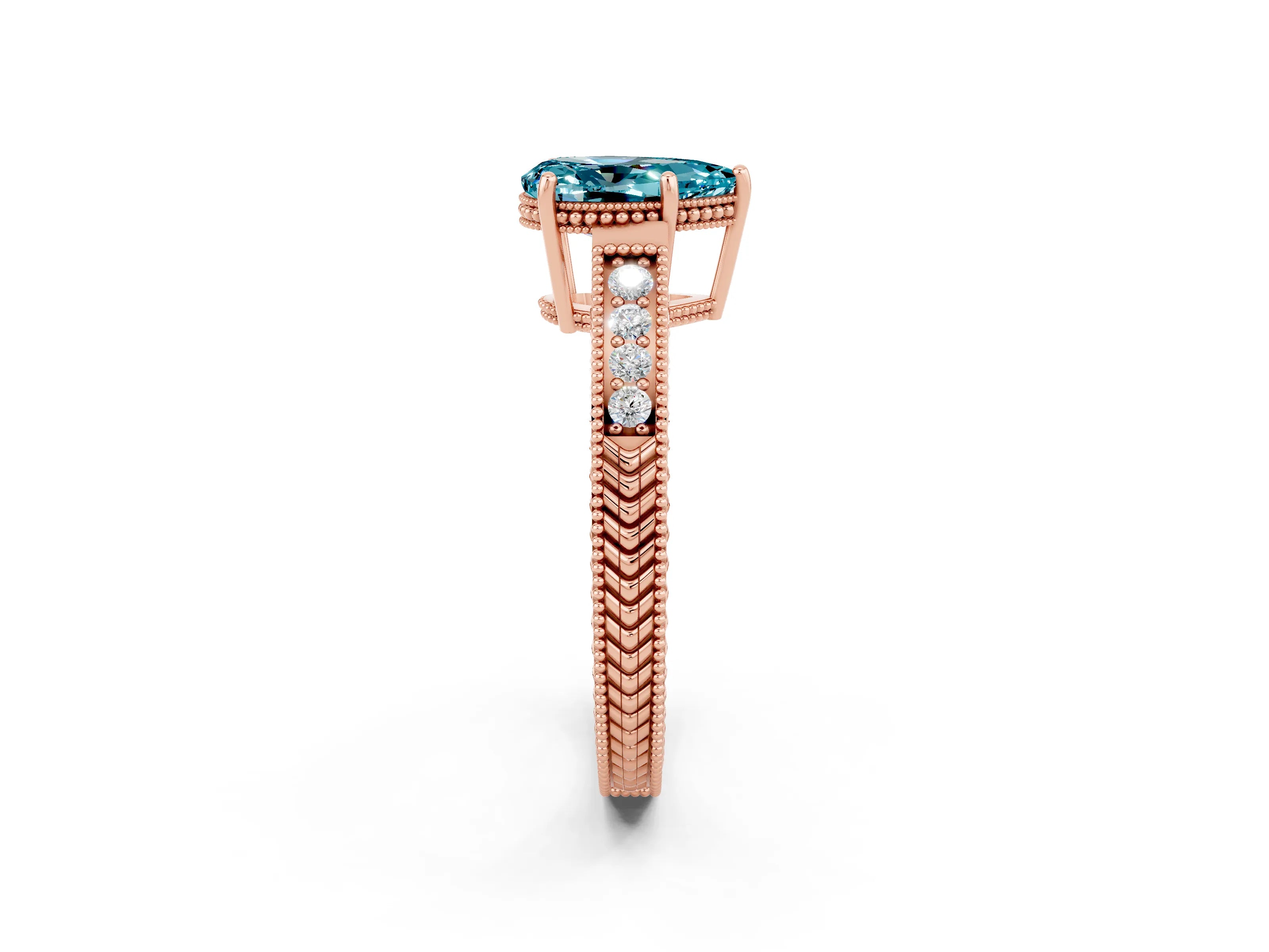 Rose gold Pear Cut Blue Topaz Ring with Milgrain Pavé Band and Four-Prong Setting_14