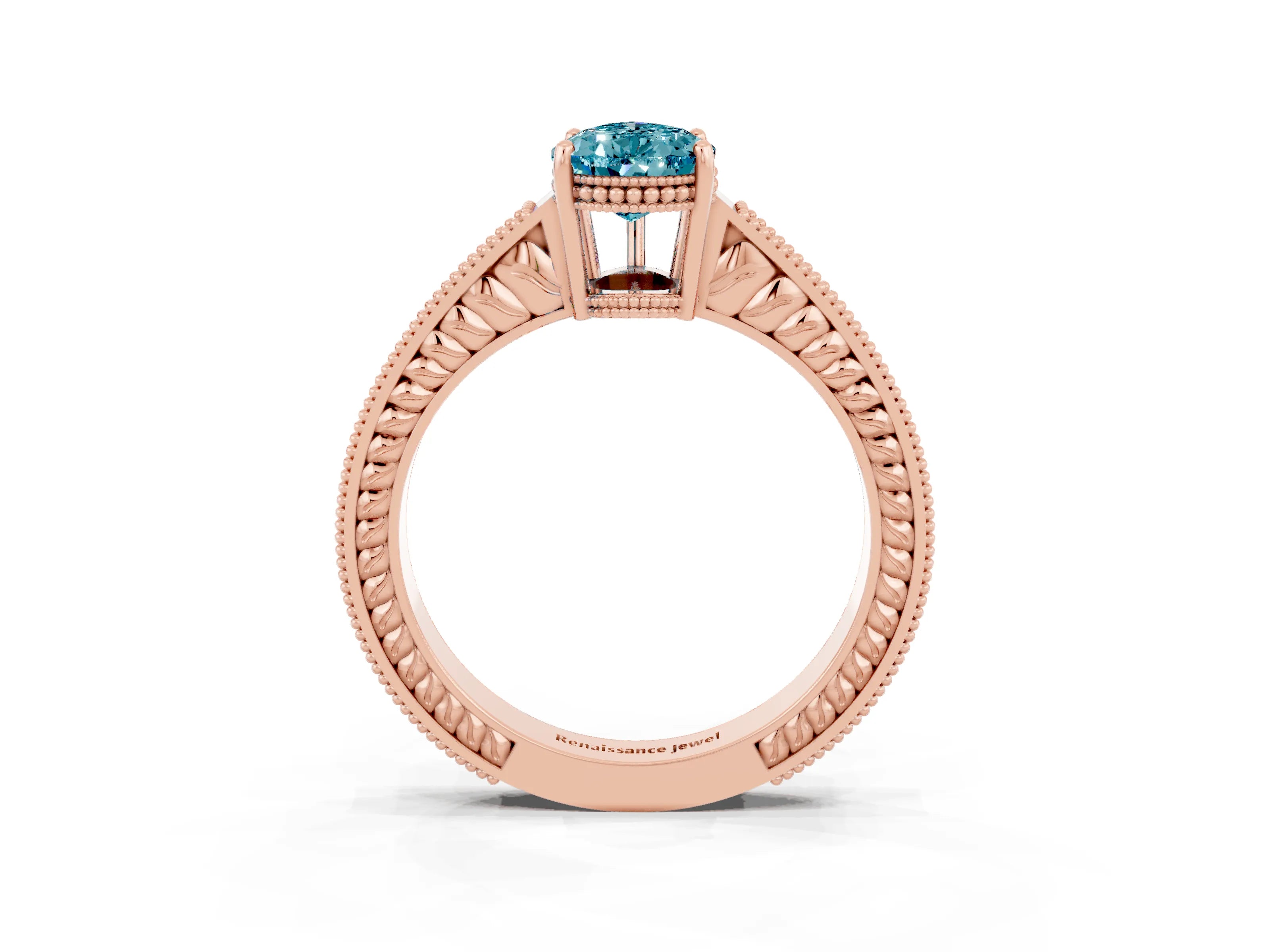 Rose gold Pear Cut Blue Topaz Ring with Milgrain Pavé Band and Four-Prong Setting_15