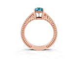 Rose gold Pear Cut Blue Topaz Ring with Milgrain Pavé Band and Four-Prong Setting_15