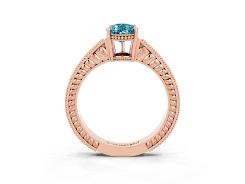 Rose gold Pear Cut Blue Topaz Ring with Milgrain Pavé Band and Four-Prong Setting_15
