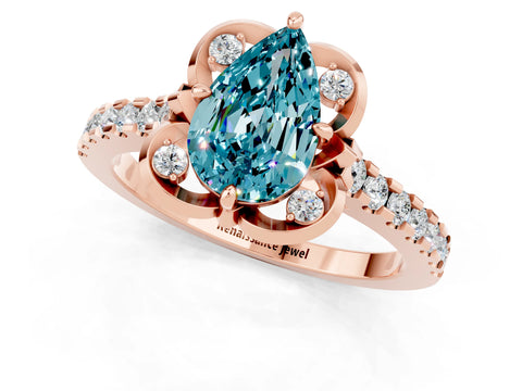 Rose gold Pear Cut Blue Topaz Ring with Pavé Band and Floral Prong Setting_1