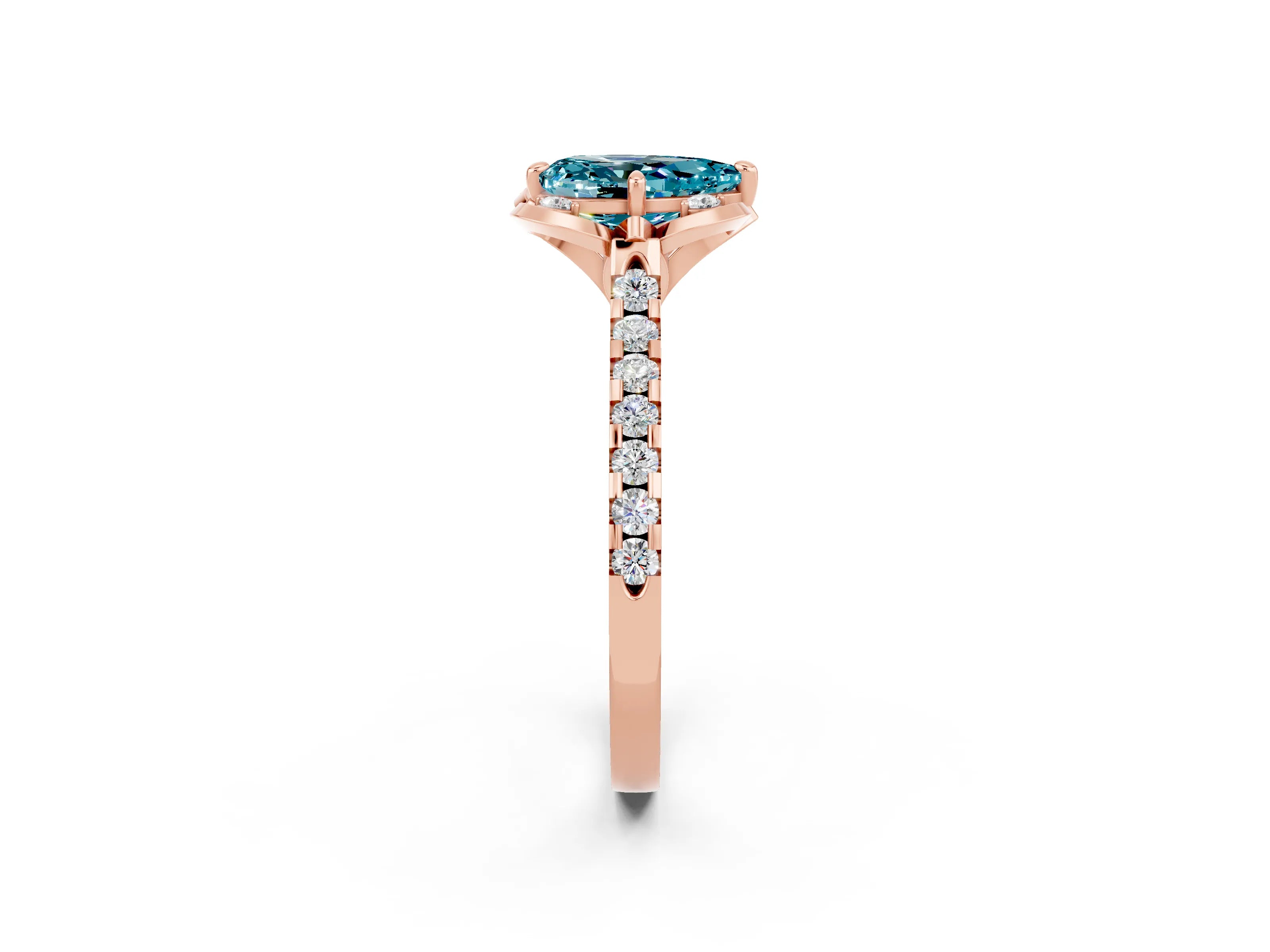 Rose gold Pear Cut Blue Topaz Ring with Pavé Band and Floral Prong Setting_2