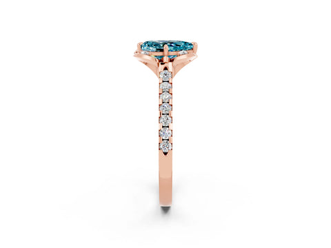 Rose gold Pear Cut Blue Topaz Ring with Pavé Band and Floral Prong Setting_2