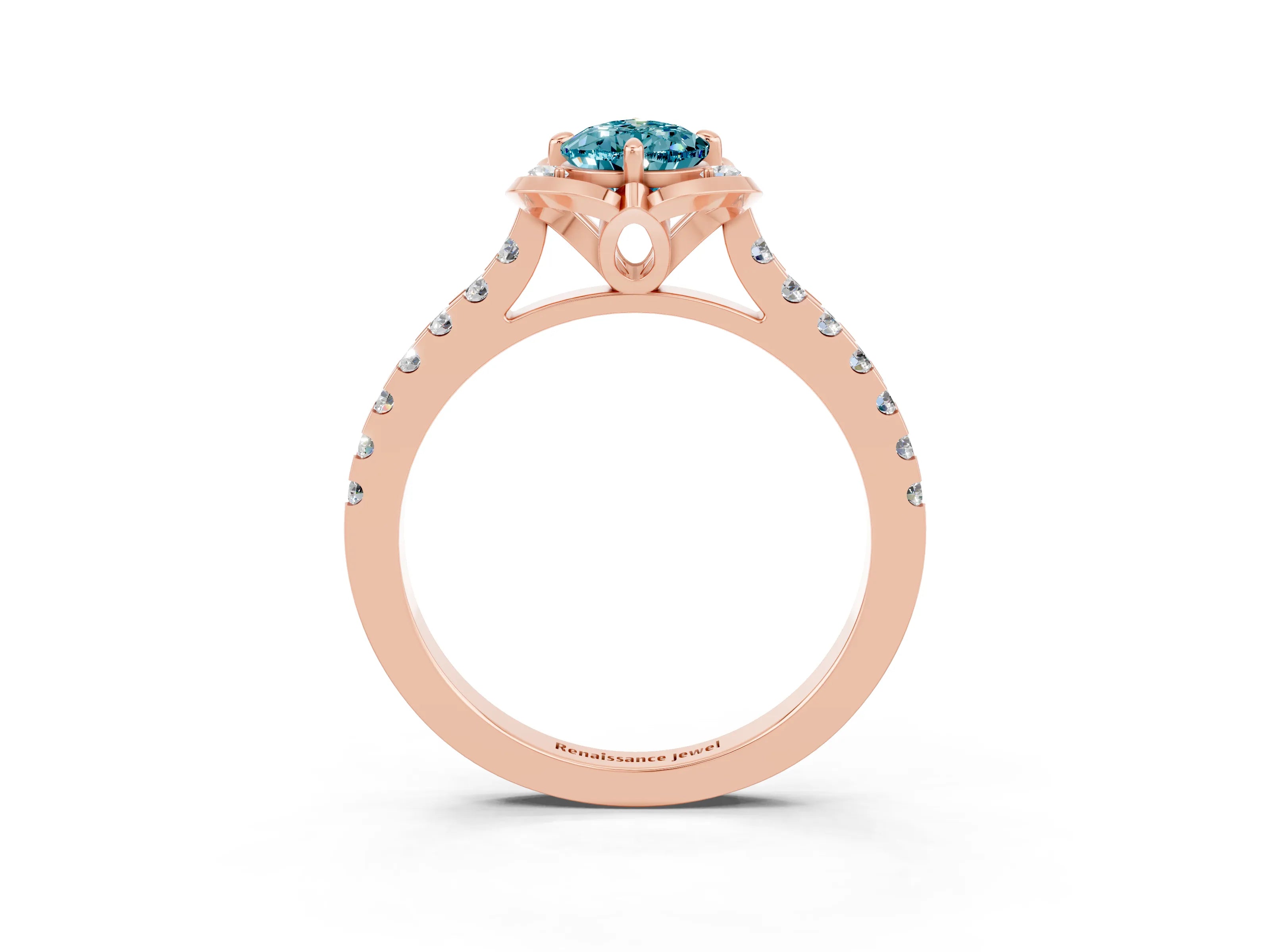 Rose gold Pear Cut Blue Topaz Ring with Pavé Band and Floral Prong Setting_3