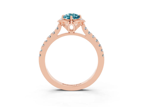 Rose gold Pear Cut Blue Topaz Ring with Pavé Band and Floral Prong Setting_3