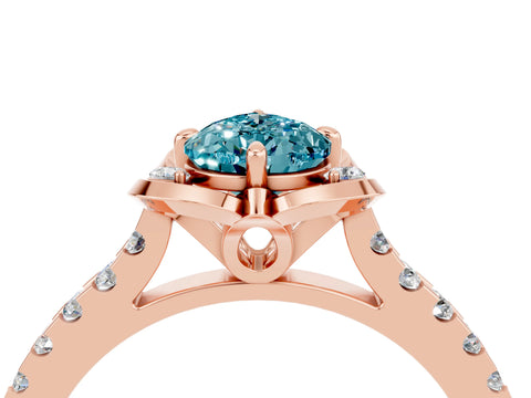 Rose gold Pear Cut Blue Topaz Ring with Pavé Band and Floral Prong Setting_4