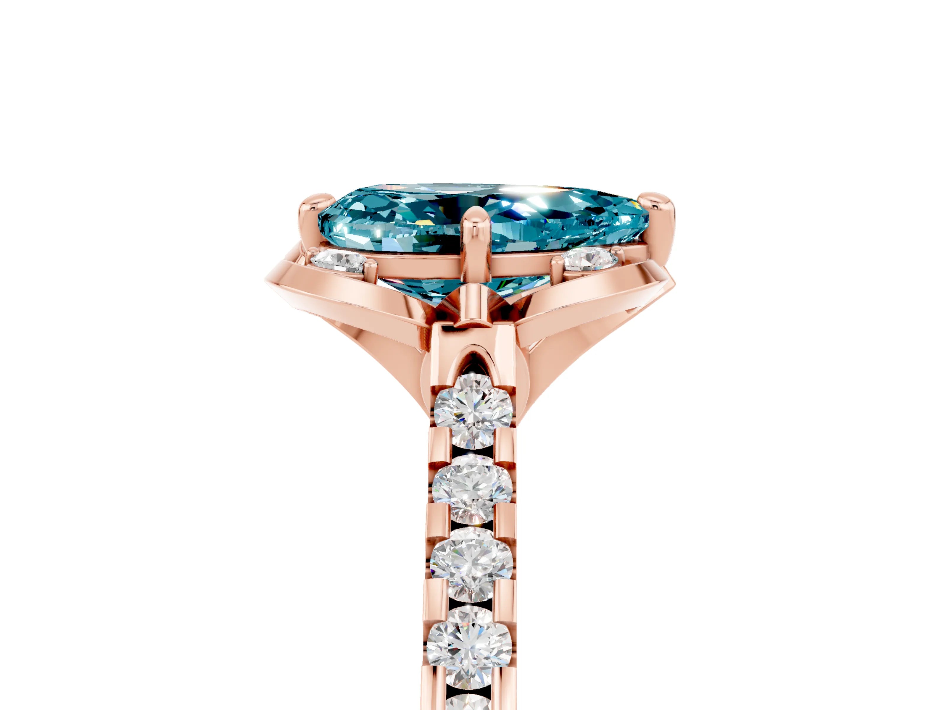 Rose gold Pear Cut Blue Topaz Ring with Pavé Band and Floral Prong Setting_5