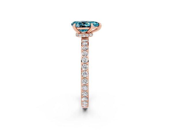 Rose gold Pear Cut Blue Topaz Pavé Engagement Ring with Round  Accents and Prong Setting