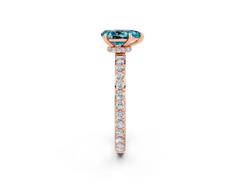 Rose gold Pear Cut Blue Topaz Ring with Pavé Band and Four-Prong Setting_2