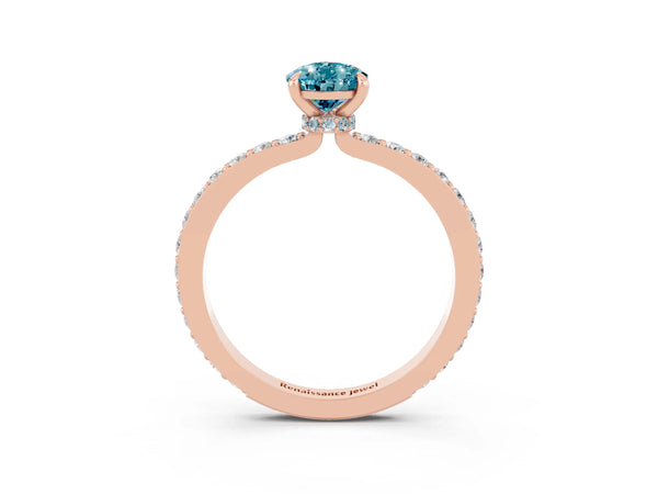 Rose gold Pear Cut Blue Topaz Pavé Engagement Ring with Round  Accents and Prong Setting