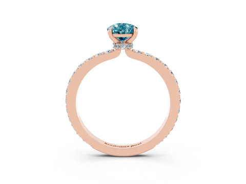 Rose gold Pear Cut Blue Topaz Ring with Pavé Band and Four-Prong Setting_3