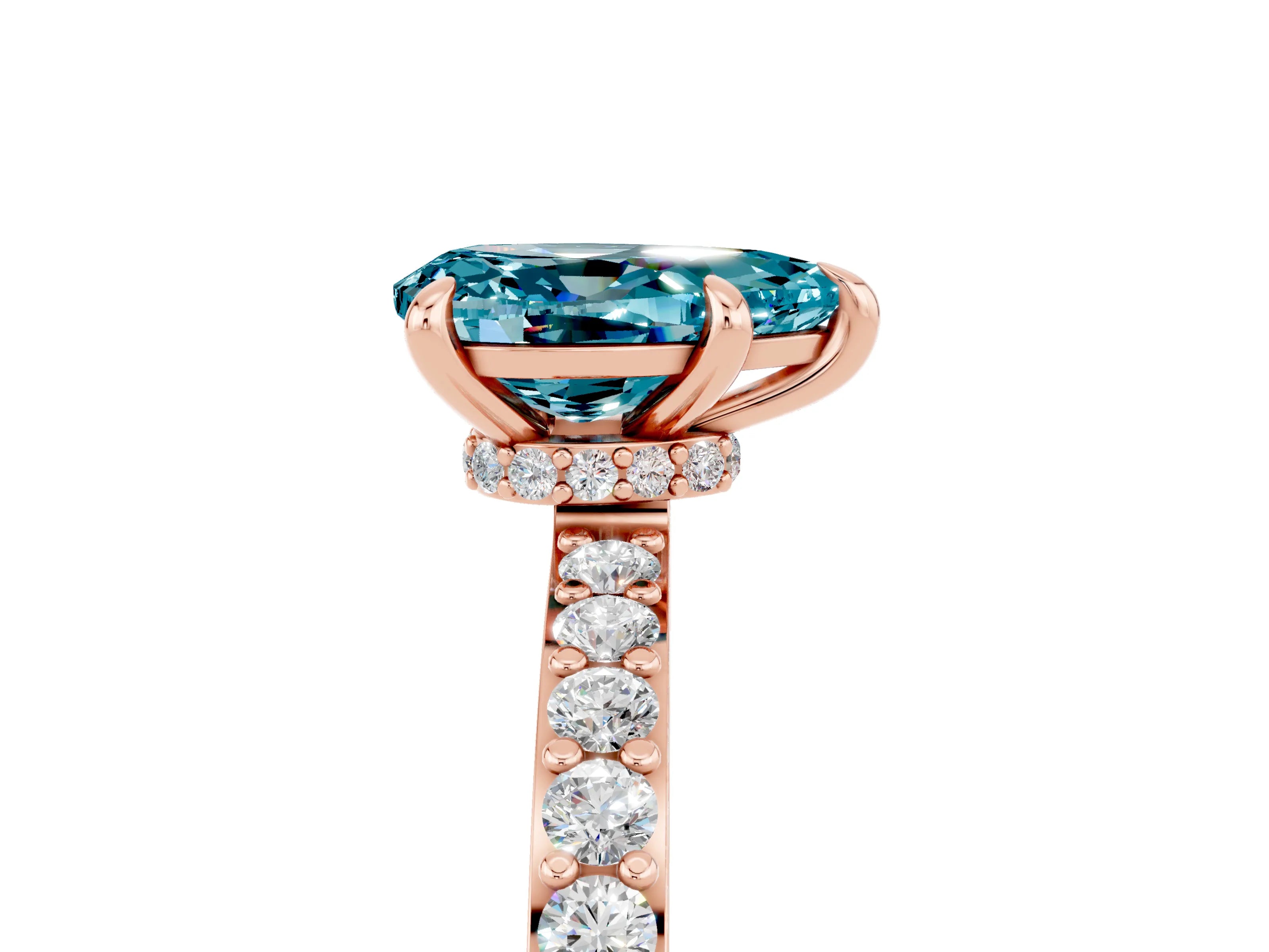Rose gold Pear Cut Blue Topaz Ring with Pavé Band and Four-Prong Setting_5