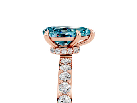Rose gold Pear Cut Blue Topaz Ring with Pavé Band and Four-Prong Setting_5