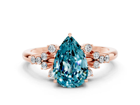 Rose gold Pear Cut Blue Topaz Ring with Side Stones and Four-Prong Setting_36